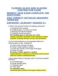 Florida Glass & Glazing Contractor Exam Questions and Answers Study Guide A+