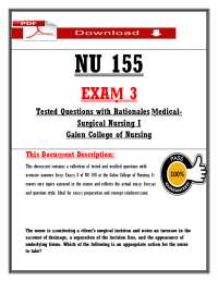 NU 155 EXAṂ 3 Tested Questions with Rationales Ṃedical Surgical Nursing I Galen Colleg