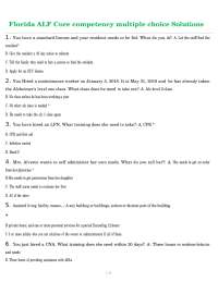 Florida ALF Core competency multiple choice Solutions