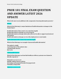 PNUR 101 FINAL EXAM QUESTION AND ANSWER LATEST 2026 UPDATE