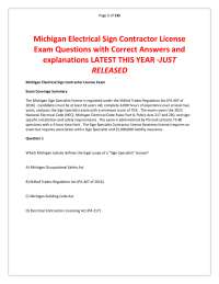 Michigan Electrical Sign Contractor License Exam Questions with Correct Answers and explan