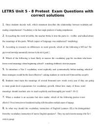 LETRS UNIT 5 Pretest Exam questions with verified Answers