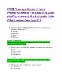 CNMI Pharmacy Licensure Exam Practice Questions And Correct Answers (Verified Answers) P