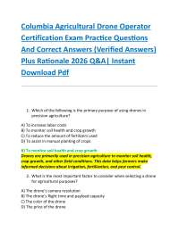 Columbia Agricultural Drone Operator Certification Exam Practice Questions And Correct A