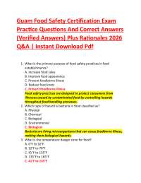 Guam Food Safety Certification Exam Practice Questions And Correct Answers (Verified Ans