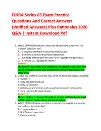 FINRA Series 63 Exam Practice Questions And Correct Answers (Verified Answers) Plus Rati