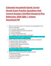 Colorado Household Goods Carrier Permit Exam Practice Questions And Correct Answers (Ver