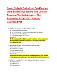 Guam Dialysis Technician Certification Exam Practice Questions And Correct Answers (Veri
