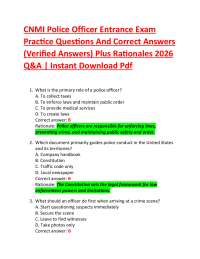 CNMI Police Officer Entrance Exam Practice Questions And Correct Answers (Verified Answe