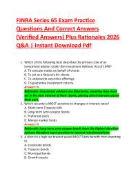 FINRA Series 65 Exam Practice Questions And Correct Answers (Verified Answers) Plus Rati