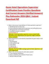 Guam Hotel Operations Supervisor Certification Exam Practice Questions And Correct Answe