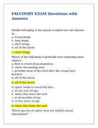 FALCONRY EXAM Questions with Answers