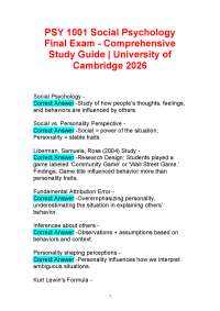 PSY 1001 Social Psychology Final Exam- Comprehensive Study Guide | University of Cambridge