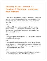 Falconry Exam - Section 4 - Hunting & Training – questions with answers