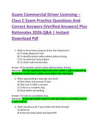 Guam Commercial Driver Licensing – Class C Exam Practice Questions And Correct Answers (