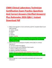 CNMI Clinical Laboratory Technician Certification Exam Practice Questions And Correct An