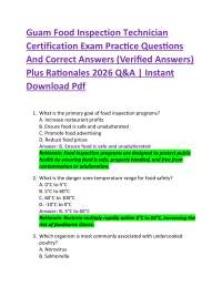 Guam Food Inspection Technician Certification Exam Practice Questions And Correct Answer