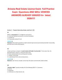 Arizona Real Estate License Exam Full Practice Exam Questions AND WELL VERIFIED ANSWERS AL