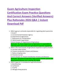 Guam Agriculture Inspection Certification Exam Practice Questions And Correct Answers (V