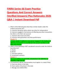 FINRA Series 66 Exam Practice Questions And Correct Answers (Verified Answers) Plus Rati