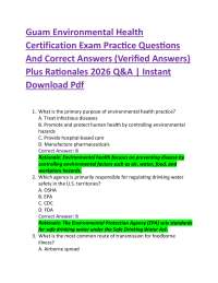 Guam Environmental Health Certification Exam Practice Questions And Correct Answers (Ver