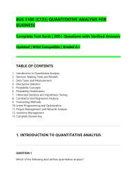 BUS 3100 (C723) QUANTITATIVE ANALYSIS FOR BUSINESS Complete Test Bank | 200+ Questions wit