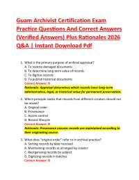 Guam Archivist Certification Exam Practice Questions And Correct Answers (Verified Answe