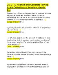 CM 2112 Asphalt and Concrete Paving Exam Questions & Answers (Grade A+)