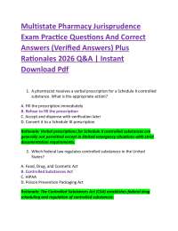 Multistate Pharmacy Jurisprudence Exam Practice Questions And Correct Answers (Verifie