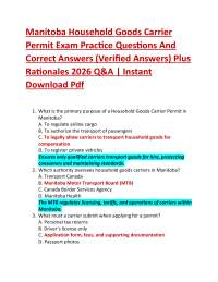 Manitoba Household Goods Carrier Permit Exam Practice Questions And Correct Answers (Ver