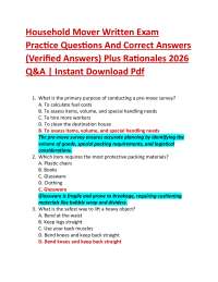 Household Mover Written Exam Practice Questions And Correct Answers (Verified Answers) P