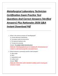 Metallurgical Laboratory Technician Certification Exam Practice Test Questions And Corre
