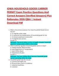 IOWA HOUSEHOLD GOODS CARRIER PERMIT Exam Practice Questions And Correct Answers (Verifie