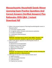 Massachusetts Household Goods Mover Licensing Exam Practice Questions And Correct Answer