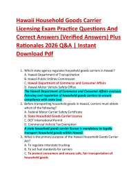 Hawaii Household Goods Carrier Licensing Exam Practice Questions And Correct Answers (Ve