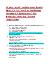 Moving Logistics and Customer Service Exam Practice Questions And Correct Answers (Verif