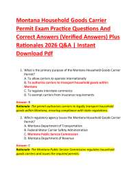 Montana Household Goods Carrier Permit Exam Practice Questions And Correct Answers (Veri