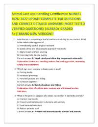 Animal Care and Handling Certification NEWEST 2026- 2027 UPDATE COMPLETE 150 QUESTIONS A