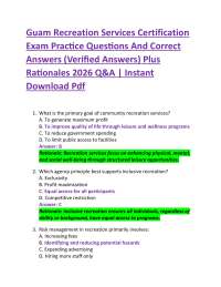 Guam Recreation Services Certification Exam Practice Questions And Correct Answers (Veri