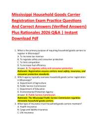 Mississippi Household Goods Carrier Registration Exam Practice Questions And Correct Ans