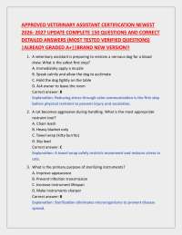 APPROVED VETERINARY ASSISTANT CERTIFICATION NEWEST 2026- 2027 UPDATE COMPLETE 150 QUESTIO