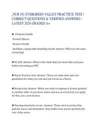 NUR 101 EVERGREEN VALLEY PRACTICE TEST / CORRECT QUESTIONS & VERIFIED ANSWERS / LATEST