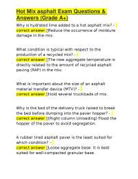Hot Mix asphalt Exam Questions & Answers (Grade A+)