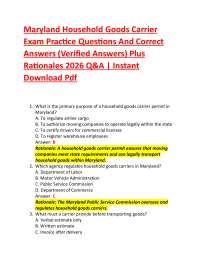 Maryland Household Goods Carrier Exam Practice Questions And Correct Answers (Verified A