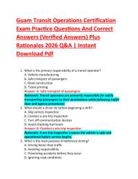 Guam Transit Operations Certification Exam Practice Questions And Correct Answers (Verif