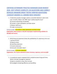 CERTIFIED VETERINARY PRACTICE MANAGER EXAM NEWEST 2026- 2027 UPDATE COMPLETE 150 QUESTION