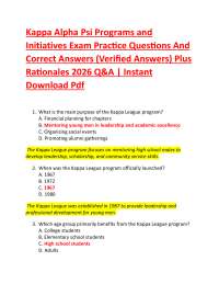 Kappa Alpha Psi Programs and Initiatives Exam Practice Questions And Correct Answers (Ve
