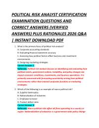 POLITICAL RISK ANALYST CERTIFICATION EXAMINATION QUESTIONS AND CORRECT ANSWERS