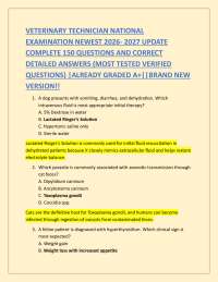 VETERINARY TECHNICIAN NATIONAL EXAMINATION NEWEST 2026- 2027 UPDATE COMPLETE 150 QUESTIO