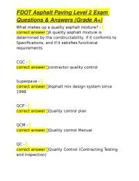 FDOT Asphalt Paving Level 2 Exam Questions & Answers (Grade A+)